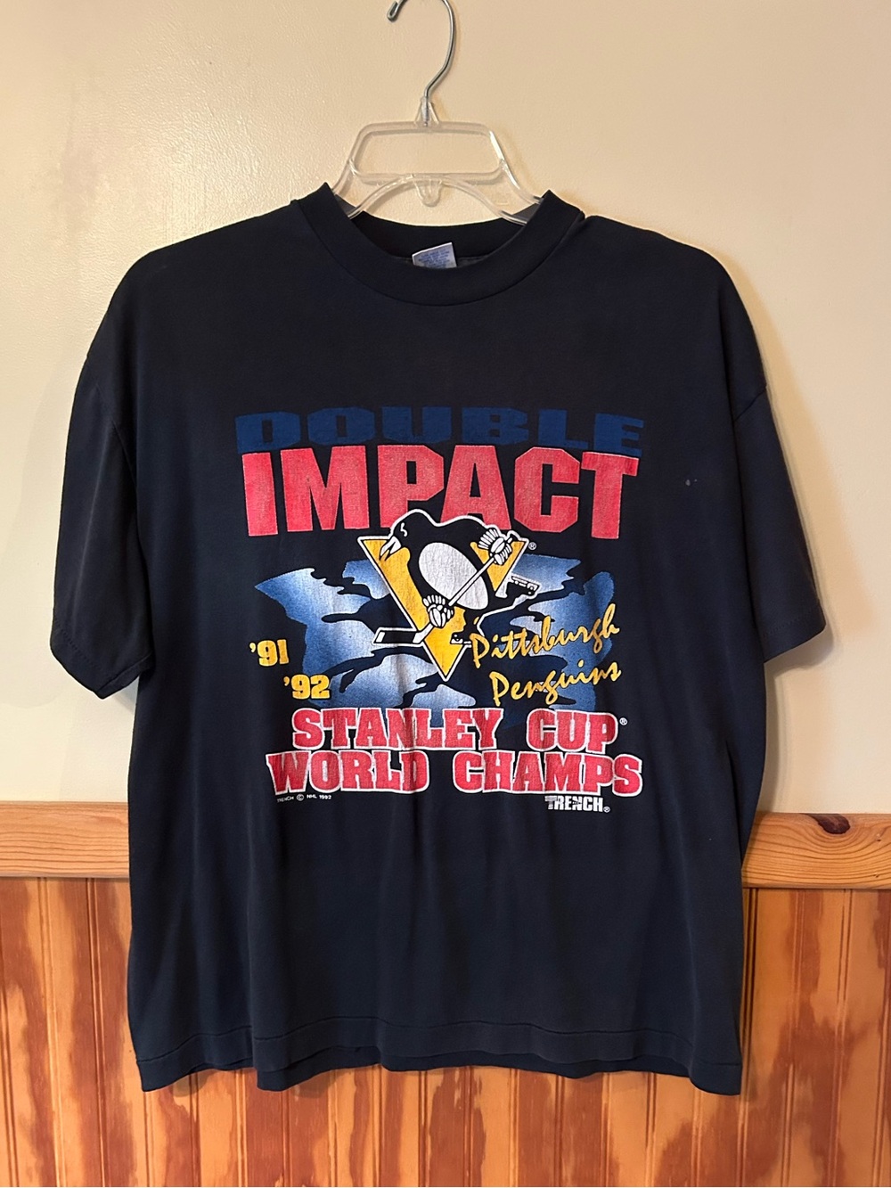 Vintage 90’s Pittsburgh Penguins "Double Impact" Stanley Cup T-Shirt